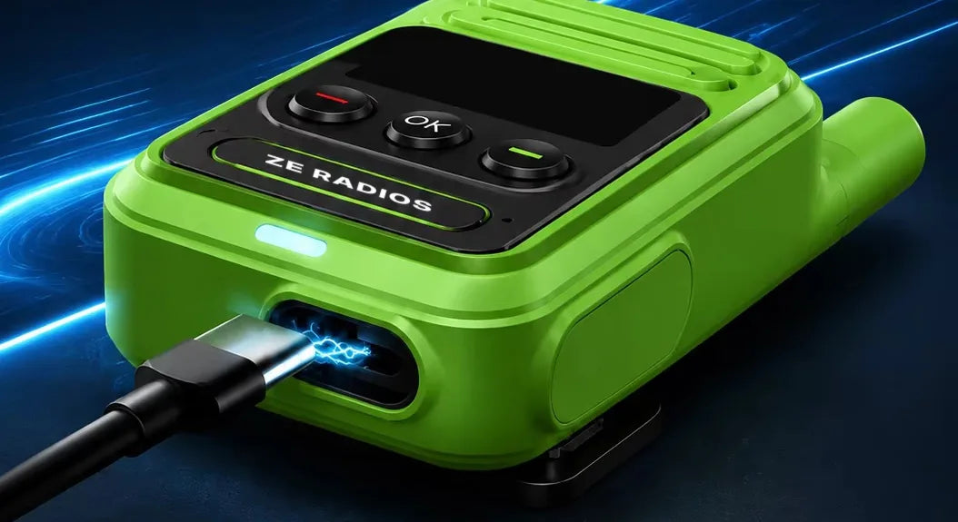 A USB-C cable plugged into ZE Radio LTE