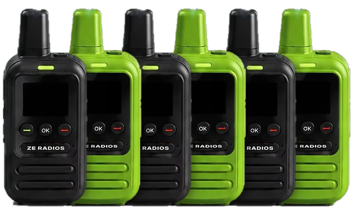 Six ZE Radio LTE radios in Midnight and Lime