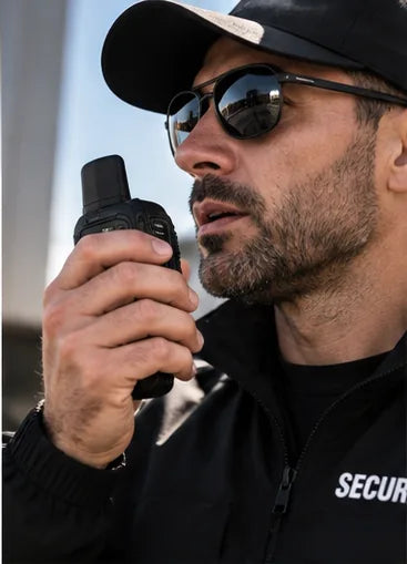 Security guard talking on a ZE Radio